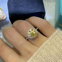 Bague en argent Sterling 925 avec Moissanite jaune citron, 3.0 carats, bague de mariage avec diamant coloré, bijoux de luxe, cadeau pour femmes