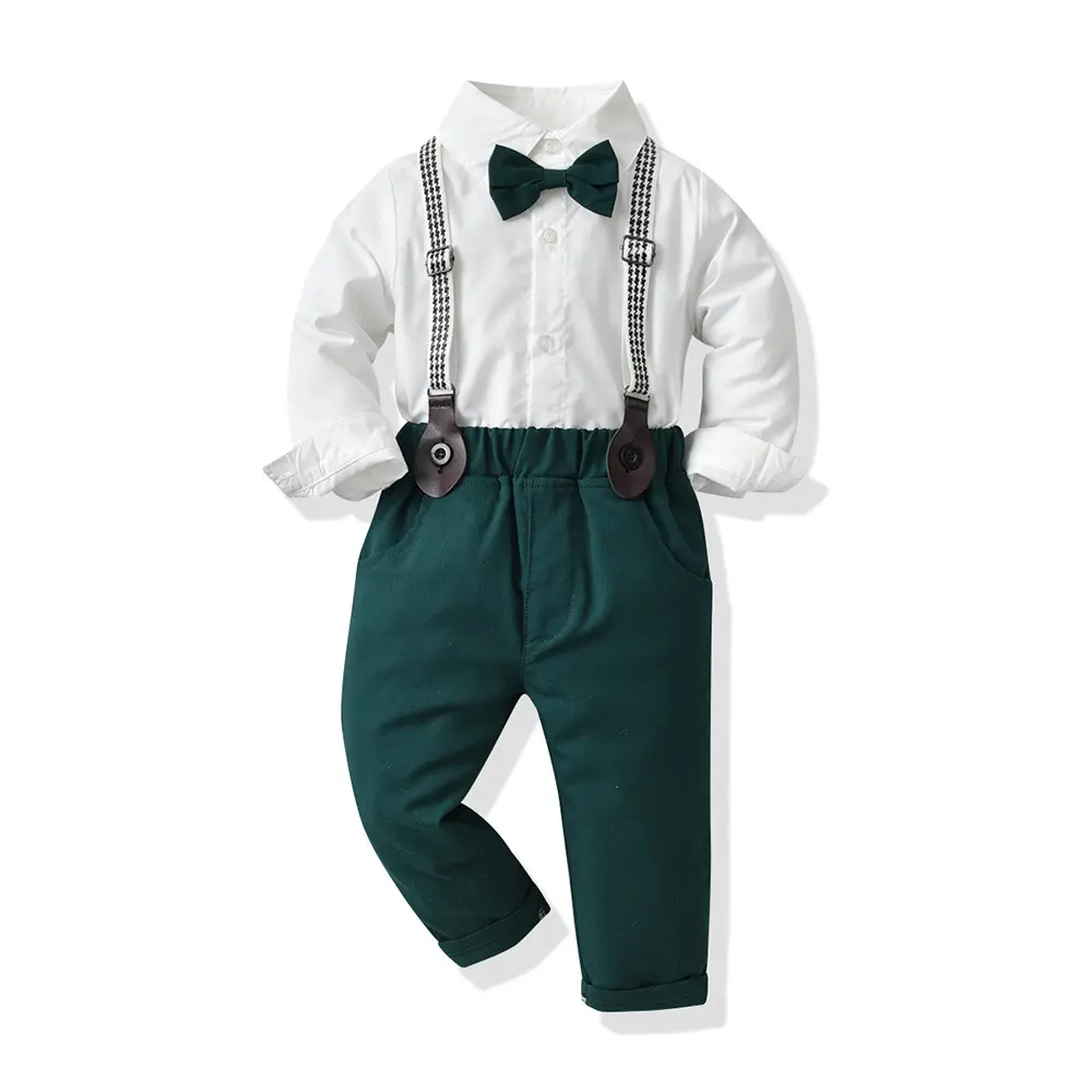 Wen Herfst Kids Jongens Gentleman Formele Pakken Kleding Sets Lange Mouwen + Bretels Broek 2 Stuks Outfits