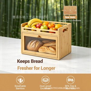 Boîte de rangement pour pain en bambou avec plateau à fruits et porte en verre pour comptoir de cuisine - Product Image 2