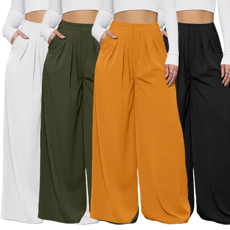 hot sale fall women clothes high waist Y2K wide leg pants solid color flare casual palazzo pants trousers