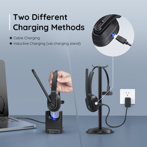 <span class=keywords><strong>EKSA</strong></span> H5 BT 5.0 Casque d'écoute PC sans fil 2 micros ENC Écouteurs avec base de chargement et clé USB pour bureau - Product Image 3