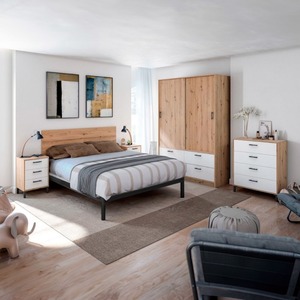 Scandinavian Modern Bedroom Set Wooden Bed Frame With Nightstand Dresser Wardrobe Furniture for Apartment Hotel
