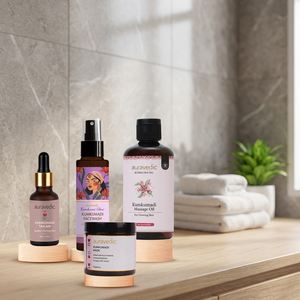 Auravedic - Set de Regalo Festivo para Baño Ritual Herbal Kumkumadi, 100 ml + 200 ml + 30 ml + 100 g, Geles Corporales Hidratantes para Todo Tipo de Piel - Product Image 3