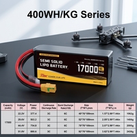 Batterie LiPo semi-solide en pochette 400Wh/kg 17Ah 16.6Ah 16Ah 44.4V 6S 14S pour inspection UAV, cartographie, FPV, aile fixe, eVTOL