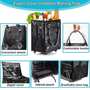Tùy chỉnh không thấm nước gấp <span class=keywords><strong>PP</strong></span> mua sắm Túi với dây kéo bánh xe xử lý tái sử dụng hàng tạp hóa lưu trữ và du lịch phụ kiện - Product Image 4