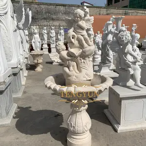 Outdoor cor champanhe fonte pedra pequeno anjo com frasco escultura lobby mármore cherub fonte estátua