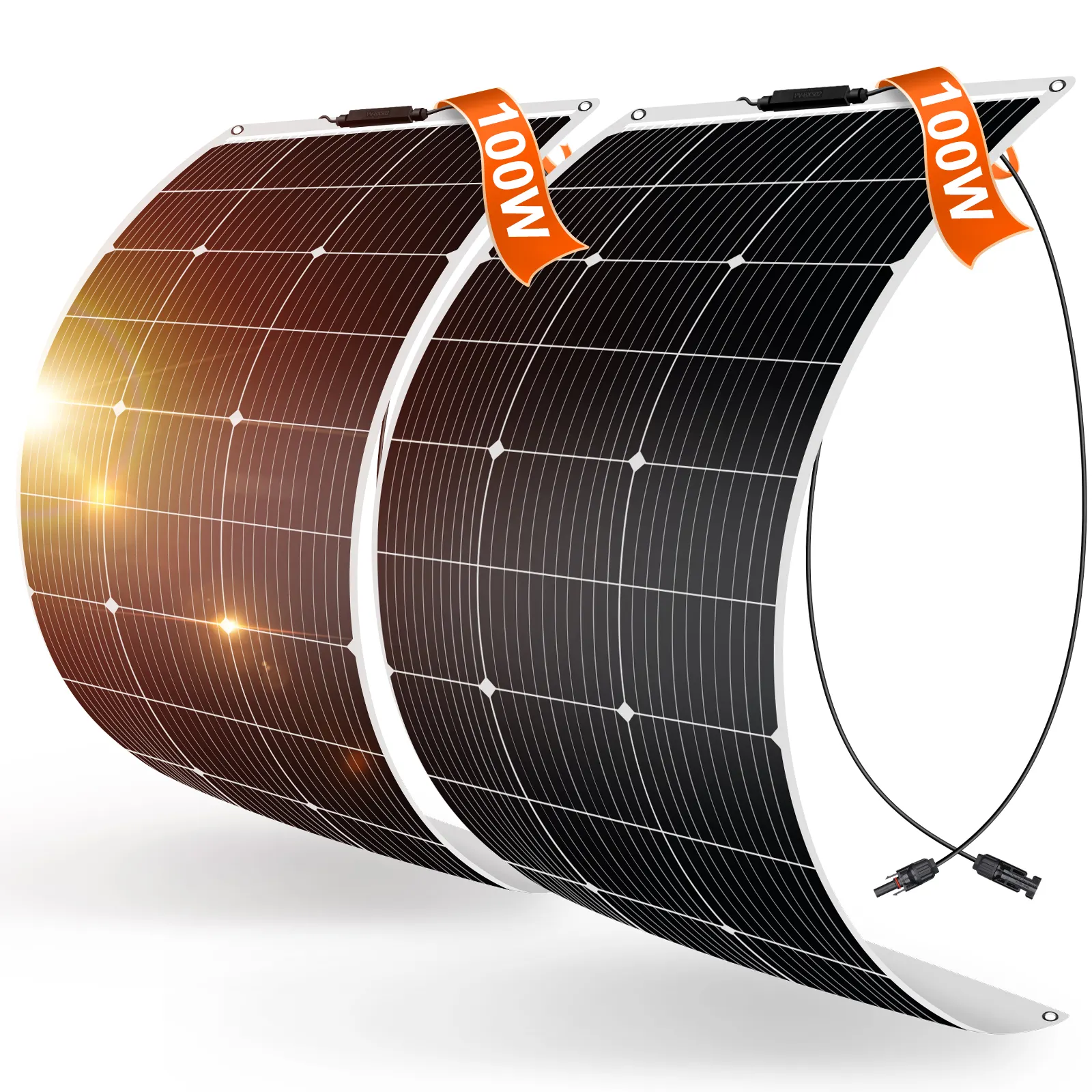 डॉकिओ 2 पीसी 100 डब्ल्यू लचीला सौर पैनल के साथ आरवी, कारवां, नौका और गोल्फ कार्ट के लिए लचीला सौर पैनल