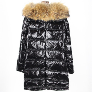 Long Style brillant noir vers le bas manteau femmes hiver mode réel duvet de canard veste moelleux raton laveur col de <span class=keywords><strong>fourrure</strong></span> veste - Product Image 5