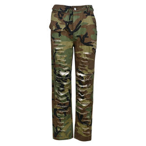 2022 New Fall Women's Stretchy Waistband Convergent Trousers Hollow Out Street Wear Skinny <strong>Army</strong> Green <strong>Pants</strong> - Product Image 2