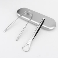 Grattoir à langue en acier inoxydable avec logo personnalisé, étui de voyage, hygiène buccale multifonction, argent/doré, adulte, personnalisé, 13*6cm