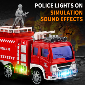 Fabbrica diretta elettrica <span class=keywords><strong>camion</strong></span> <span class=keywords><strong>dei</strong></span> <span class=keywords><strong>pompieri</strong></span> giocattoli rotazione 360 ° di sollevamento automatico Bump and Go 4D luci & musica veicolo universale per i bambini - Product Image 3
