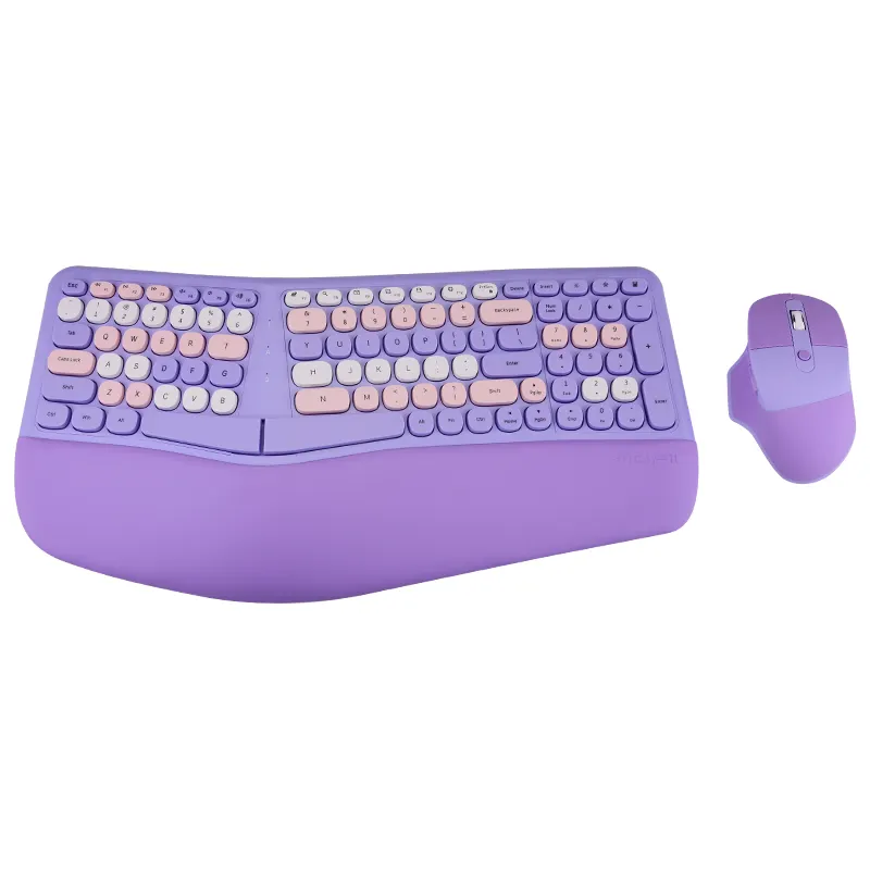 Ergonomic Wireless Keyboard Curved Design for Natural Typing 2.4G Full Size Ergo Split Keyboard mouse combo with Wrist Rest
