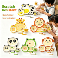 Ensemble de vaisselle pour enfants en fibre de bambou à motif de dessin animé 5 pièces - Écologique et résistant à la chaleur - Pour restaurants
