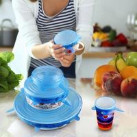 6 couvercles de conservation alimentaire en silicone réutilisables de qualité alimentaire pour micro-ondes, extensibles, pour garder les aliments frais