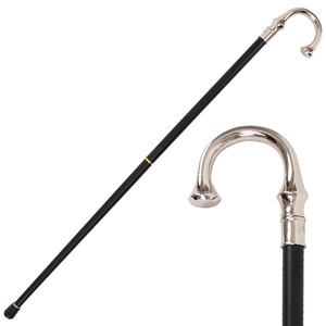 Canne de luxe en métal avec poignée courbée argentée et tige noire pour la marche - Product Image 1