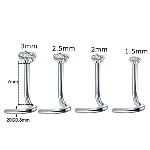 Nhẫn khuyên mũi bằng thép không gỉ, khuyên mũi dạng ốc, trang sức khuyên mũi đính đá CZ - Product Image 6