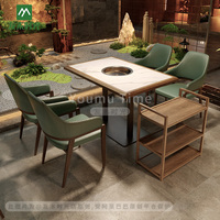 Ensemble de meubles de restaurant écologiques en bois chinois, tables et chaises pour restaurants de fondue et de barbecue