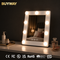 Miroir de maquillage rectangulaire blanc avec 9 ampoules LED Hollywood, fonctionnant sur piles, avec câble USB, miroir éclairé HD
