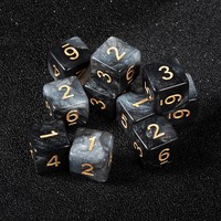 Ensemble de 7 dés polyédriques en acrylique faits à la main, esthétiques, noirs et gris, carrés, à 6 faces, D6 D12 D20, avec des chiffres dorés pour les jeux de D&D