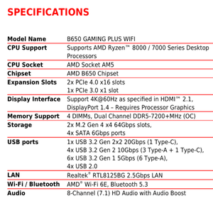 Ryzen 9000/8000/7000シリーズATXフォームファクター256GB用オリジナル新品B650 Plus <span class=keywords><strong>DDR5</strong></span> AM5 WiFiゲーミングマザーボード - Product Image 3