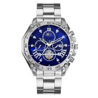 Grosir Jam Tangan Mewah 4pcs Set Olahraga Bisnis Pria dengan Tali Baja Stainless Steel Alloy, Set Perhiasan, Hadiah Jam Tangan