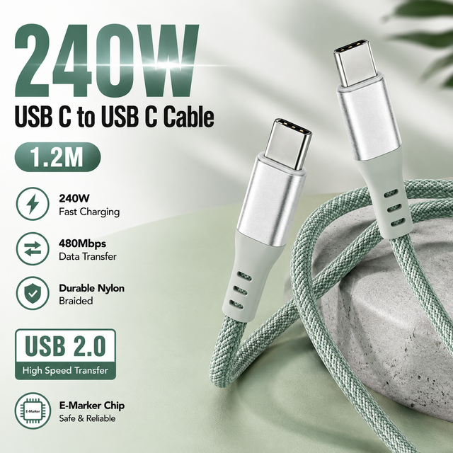 Nylon Braided 240W PD USB C Cable 1.2M Type C to Type C 5A Fast Charging USB 2.0 Data Cord OEM ODM Small Orders Accepted