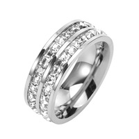 Offre Spéciale : Bagues en Acier Inoxydable – Modèles Double Cercle et Cercle Simple, Ornées de Strass et de Zircone Cubique – Vente en Gros