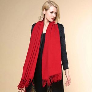 Autumn Winter Women Lady Thickened 100% <b>Wool</b> Shawl Custom Logo Solid Color Traditional Tassel <b>Scarves</b> - Product Image 4
