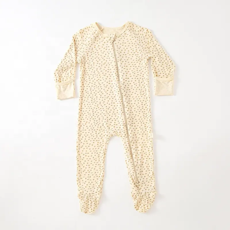 Intiflower 21672 tùy chỉnh sơ sinh Modal trẻ sơ sinh Quần Áo Romper bé Footie đồ ngủ Jumpsuit Dây Kéo Chân oneies