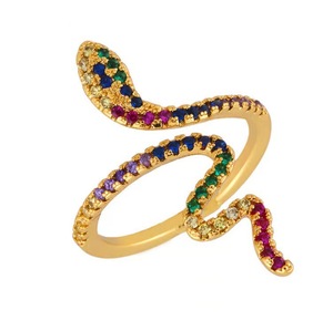 Fashion Snake-shaped Zircon <b>Ring</b> Diamond Inlaid Retro Vintage Copper <b>Resizeable</b> Geometric <b>Rings</b> for Women Jewelry - Product Image 1