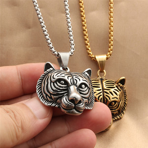 Collar con Colgante de Cabeza de Tigre de Acero Inoxidable, Color Plata y Oro, Joyería de Moda para Hombre, Cadena con Dije de Animal 280586 - Product Image 3