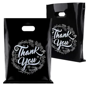 사용자 정의 로고 디자인 인쇄 캐리어 펀치 구멍 손잡이 쇼핑 플라스틱 다이 컷 가방 손잡이가있는 맞춤 감사 가방