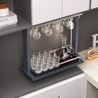 Cesto Elevatório Elétrico Inteligente Moderno de Última Geração para Cozinha: Armazenamento Motorizado Retrátil para Vinhos e Utensílios de Vidro