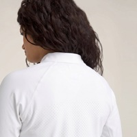 Atasan Olahraga Wanita Berlubang Laser Cepat Kering Elastis Tinggi Longgar Setengah Resleting Kerah Tegak Slim Fit