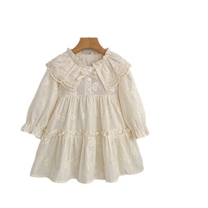 Combinaison décontractée pour filles en dentelle coréenne brodée, en spandex/coton, à manches longues, avec boutons-pression, silhouette évasée, vêtements pour enfants - Product Image 5