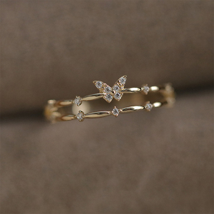 CANNER S925 SIlver Zircon Double Layer Band Skinny Butterfly <b>Rings</b> for Women Adjustable Dainty Exquisite Creative <b>Open</b> <b>Ring</b> - Product Image 1