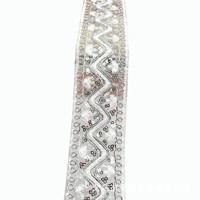 Dentelle brodée en organza à motif géométrique de 5 cm de large, style ethnique, avec sequins, en polyester et soie, pour vêtements chinois, marque Acme