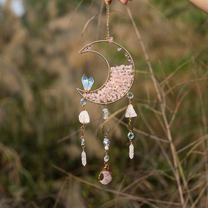 Carillon éolien <span class=keywords><strong>en</strong></span> cristal <span class=keywords><strong>de</strong></span> lune écologique fait à la main vintage avec anneau <span class=keywords><strong>en</strong></span> <span class=keywords><strong>fer</strong></span> et feuille d'agate Design d'améthyste Décoration Souvenir suspendue - Product Image 2