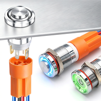 Interrupteur à bouton-poussoir métallique étanche de 12 mm avec réinitialisation lumineuse, à verrouillage, tête haute et tête plate