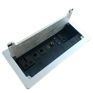Kotak Soket Meja Sikat Interkoneksi Manajemen Kabel Meja Logam Campuran Aluminium untuk Meja Konferensi