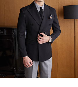 Giacca da lavoro Blazer a doppio petto Slim Fit da uomo in tessuto per banchetti - Product Image 2