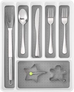 Kitchen Cutlery Tray Silverware Drawer Organizer with Multi-Purpose Storage Silverware Soft-grip Lining and Non-slip Rubber Feet