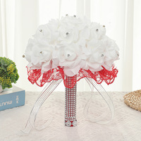 Rose de luxe en soie avec ruban de satin Bouquets de mariée pour les mariées demoiselle d'honneur mariage main tenant une fleur