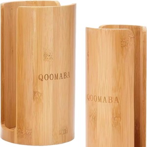 Qoomaba Wooden Lid Storage Box Round <b>Bamboo</b> Cup Organizer Desktop <b>Container</b> For Mason Jar Lids 10 Pcs Set - Product Image 2