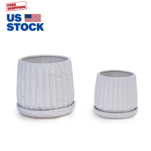 Juego de 2 Macetas de Cerámica Mdj, Redondas, con Orificio de Drenaje, para Interiores y Exteriores, Hogar y Jardín, Estilo Moderno, Acabado Esmaltado - Product Image 3