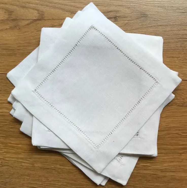 Tissu tissé uni table coton pur lin brodé lin cocktail restaurant monogramme serviettes
