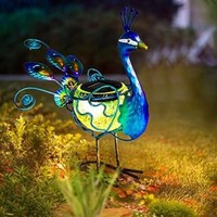 Statue de héron en métal solaire Oniya, sculpture de grue en verre pour jardin, ornement d'oiseau pour pelouse, cour, véranda, patio, décoration extérieure