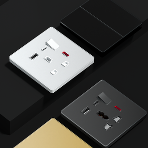 ปลั๊กสวิตช์ผนังบางเฉียบ FIKO พร้อมแผงกระจกนิรภัยสีทอง USB Type-C มาตรฐานสหราชอาณาจักร เหมาะสําหรับบ้าน/โรงแรม - Product Image 2