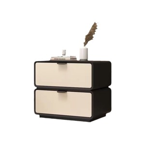 Mesita de noche moderna color crema con dos cajones para almacenamiento en el dormitorio - Product Image 1