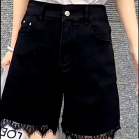 Shorts cargo en jean noir taille haute pour femmes grandes tailles, avec fermeture éclair, poches 3D, écologiques, respirants, séchage rapide, anti-plis